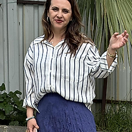 Lacivert Çizgili Geniş Kalıp Kadın Gömlek