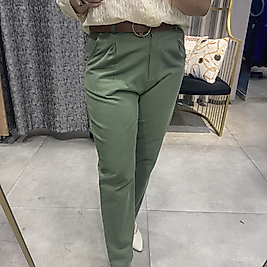 Havuç Kesim Keten Gabardin Yeşil Pantolon