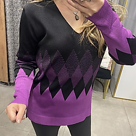 İnce Baklava Deden Detaylı V Yaka Triko Kazak