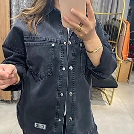 Arma Detaylı Siyah Kot Gömlek