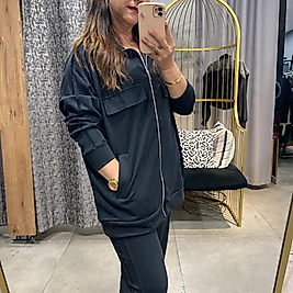 Taş Detaylı Siyah Eşofman Takım