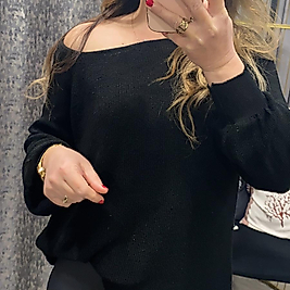 Tek Omuz Olan İnce Siyah Triko Kazak