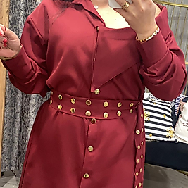 Tek Omuz Detaylı Kemerli Zımbalı Kadın Elbise