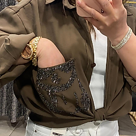 Tensel Taş İşleme Detaylı Oversize Kadın Gömlek