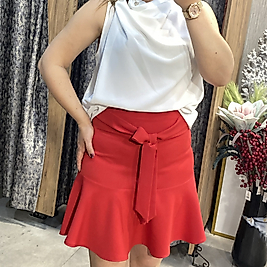 Bağlama Detaylı Ucu Valonlu Etek