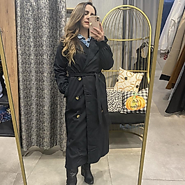 Kollar Lastikli Astarsız Siyah Renk Kadın Trençkot