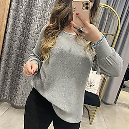 Tek Omuz Olan İnce Gri Triko Kazak