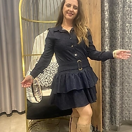 Likralı Mini Katlı Kot Elbise