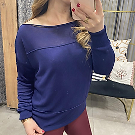 Viskon İp İnce Triko KAyık Yaka Kazak