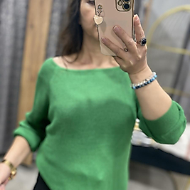 Tek Omuz Olan İnce Yeşil Triko Kazak