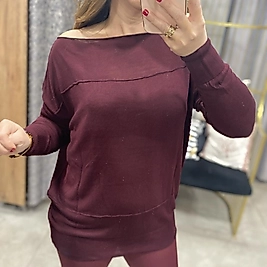 Viskon İp İnce Triko KAyık Yaka Kazak