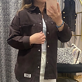 Arma Detaylı Kahverengi Kot Gömlek