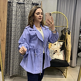 Beli Lastikli Tasarım Lila  Kot Ceket