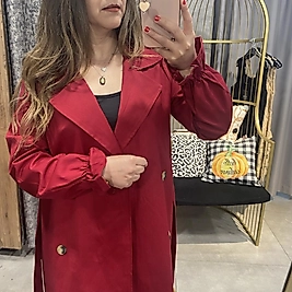 Kollar Lastikli Astarsız Bordo Renk Kadın Trençkot