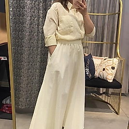 Beli Lastikli Yandan Cepli Uzun Sarı Etek