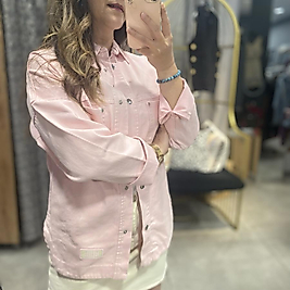 Arma Detaylı Pembe Kot Gömlek